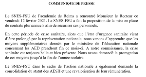 Communiqué de presse SNES FSU concernant les AED et les AESH