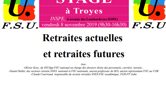 Stage Retraites actuelles et futures le 8 novembre à TROYES