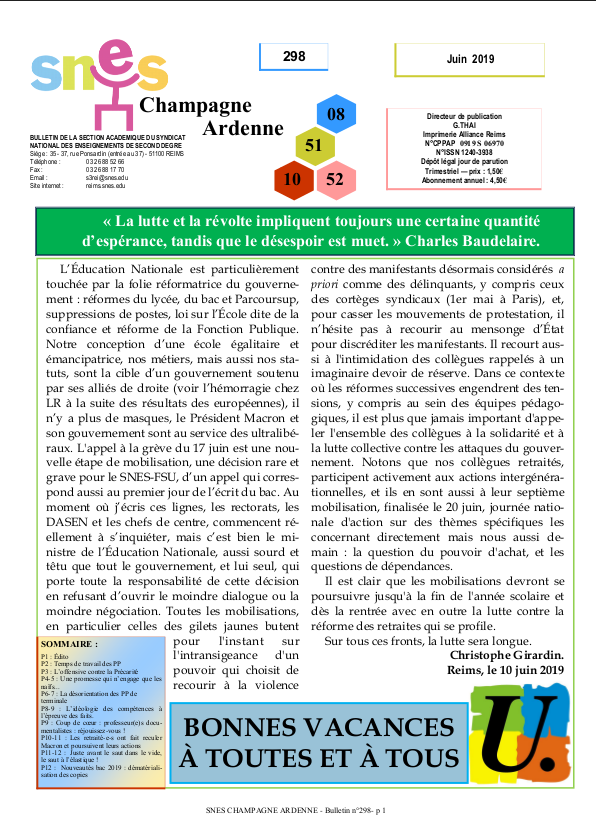 Bulletin 298 Juin 2019